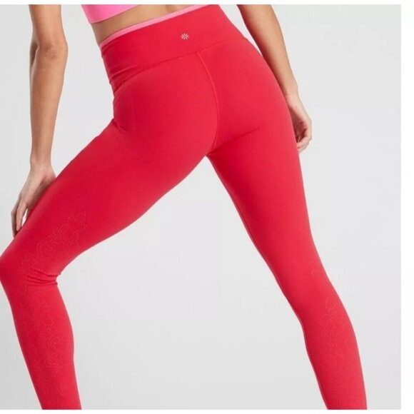 Athleta Revolution Laser Cut 7/8 Tight Stash Pocket Leggings Powervita Red XS - Picture 2 of 15